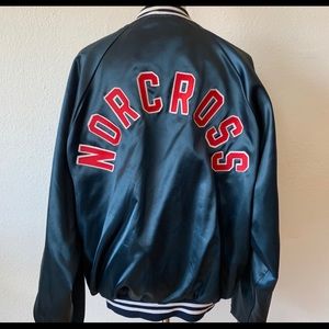 Norcross vintage satin blue teal bomber jacket